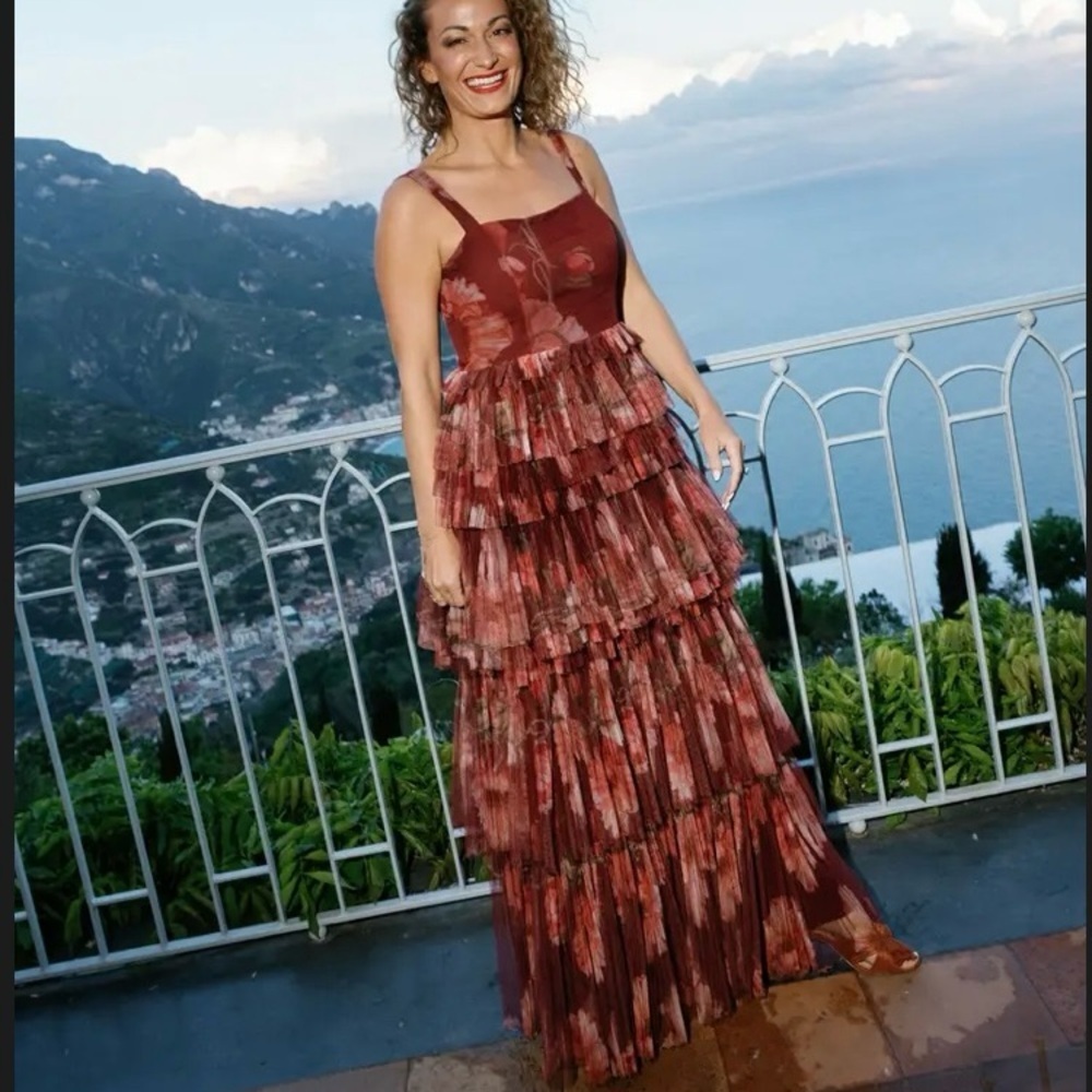 Hutch Tiered Floral Maxi Dress in Burgundy and Rust